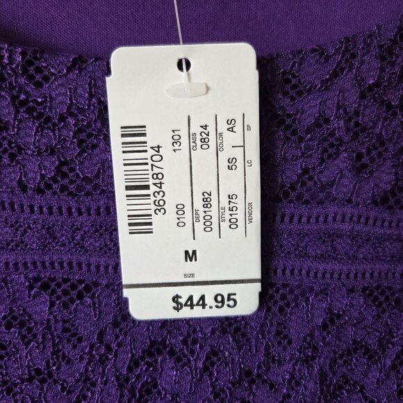Christopher & Banks Womens M Purple Lace 3/4 Sleeve Top Lined Scoop Neck NEW - Picture 6 of 10